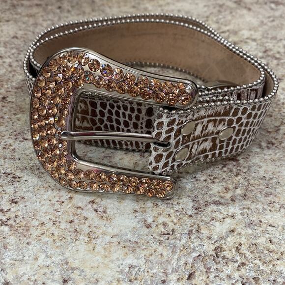 bb Simon vintage XL brown white coiled hand painted amber Swarovski crystal belt main image 8